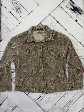 Vintage Bill Blass Canincore Paisley Stretch Corduroy Boho Shacket Women L